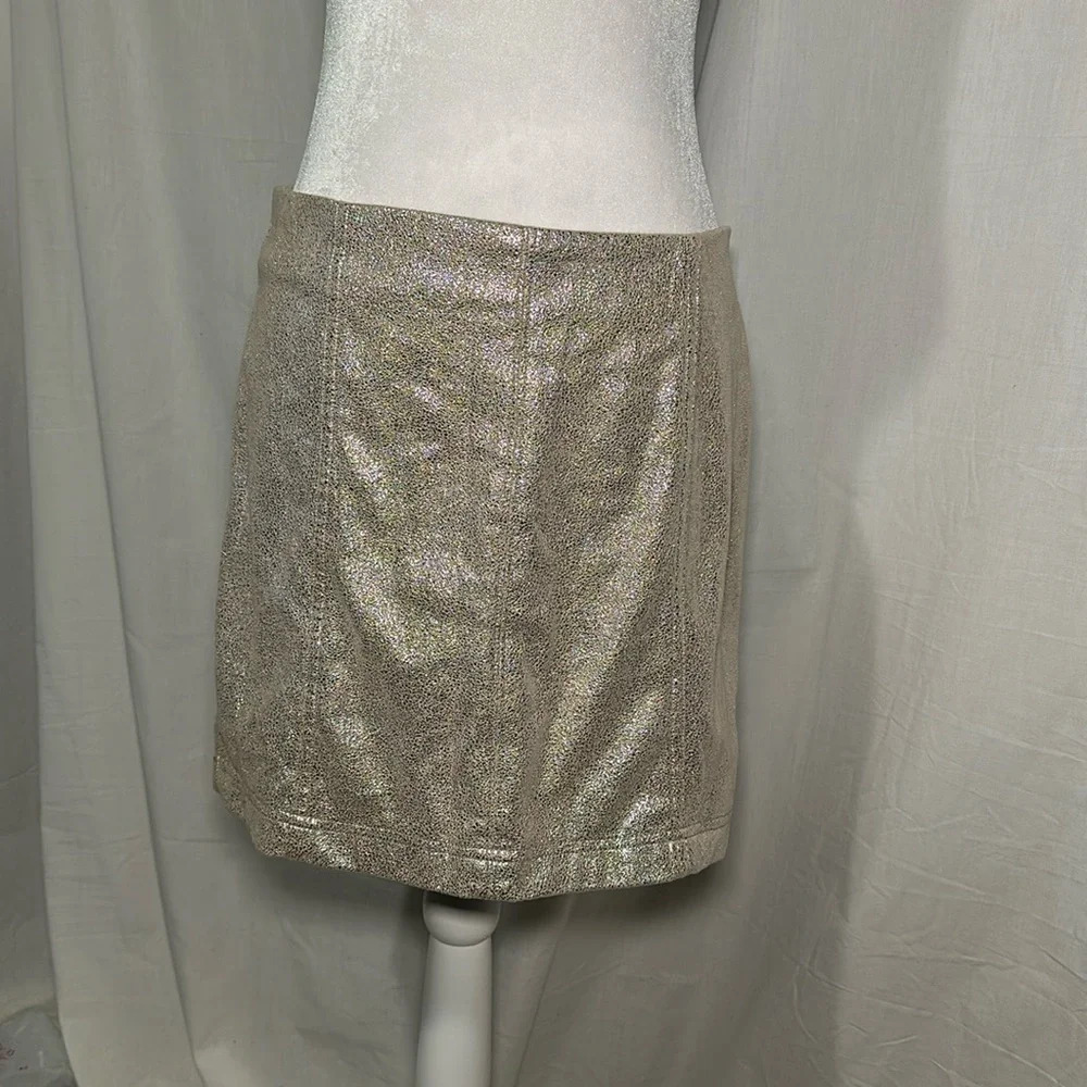 metallic silver & tan faux leather Free People mini skirt size 8